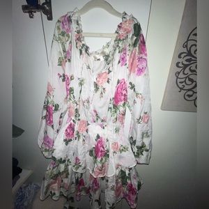 Loveshackfancy tiered Mini dress white/pink rose print